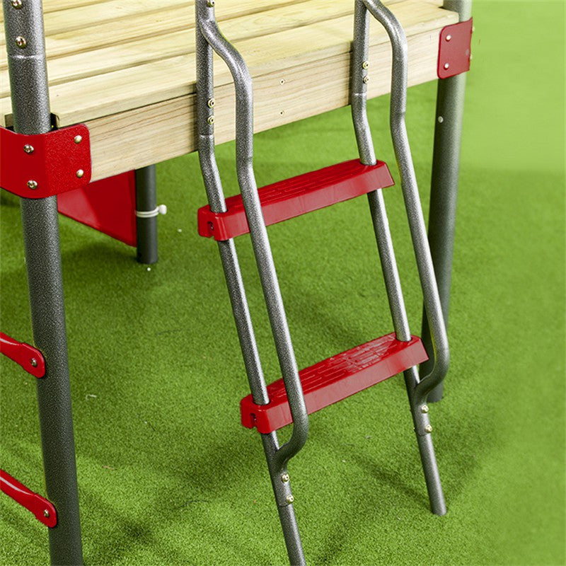 Spielplatz „Olli Red“ aus pulverbeschichtetem Metall – XXL-Kinderspielanlage mit Rutsche, Doppelschaukel & Podest mit Dach, 468×339×265 cm