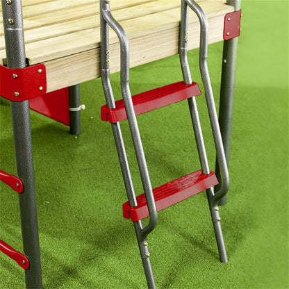 Spielplatz „Olli Red“ aus pulverbeschichtetem Metall – XXL-Kinderspielanlage mit Rutsche, Doppelschaukel & Podest mit Dach, 468×339×265 cm