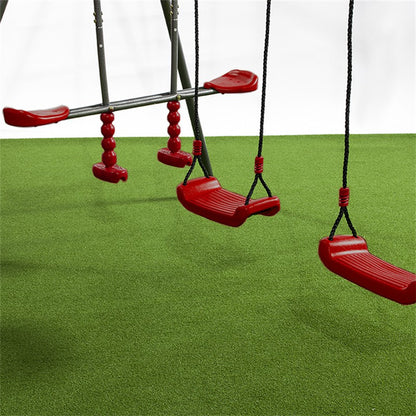 Spielplatz „Olli Red“ aus pulverbeschichtetem Metall – XXL-Kinderspielanlage mit Rutsche, Doppelschaukel & Podest mit Dach, 468×339×265 cm