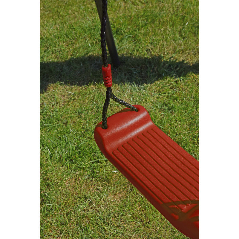 Spielplatz „Olli Red“ aus pulverbeschichtetem Metall – XXL-Kinderspielanlage mit Rutsche, Doppelschaukel & Podest mit Dach, 468×339×265 cm