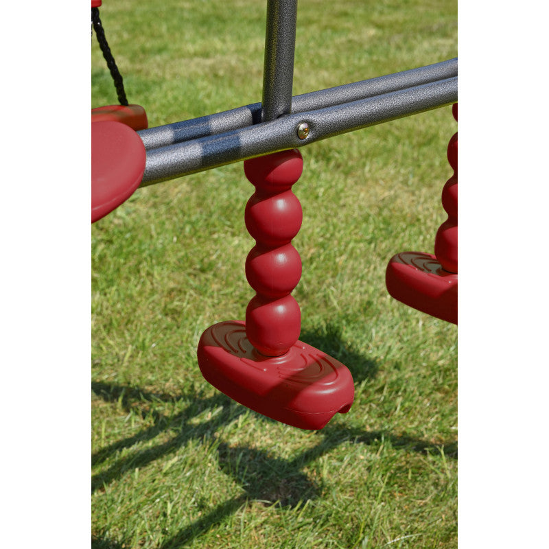 Spielplatz „Olli Red“ aus pulverbeschichtetem Metall – XXL-Kinderspielanlage mit Rutsche, Doppelschaukel & Podest mit Dach, 468×339×265 cm