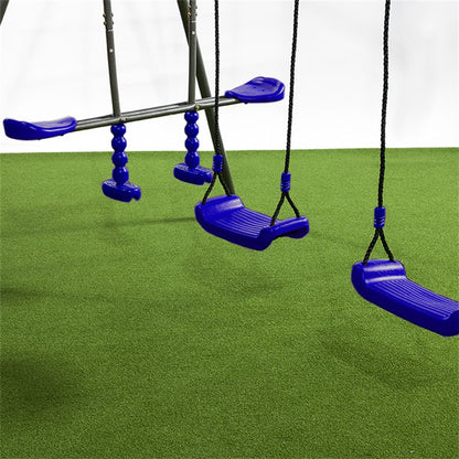 Spielplatz „Olli Blue“ aus pulverbeschichtetem Metall – XXL-Kinderspielanlage mit Rutsche, Doppelschaukel & Dachpodest, 468×339×265 cm