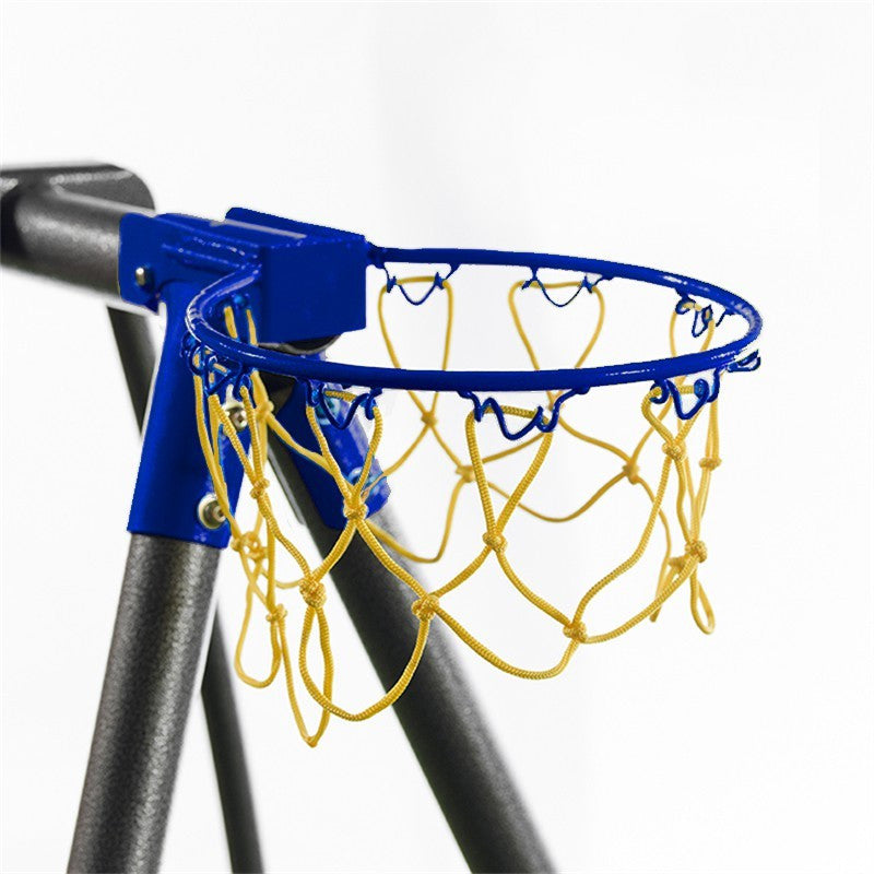 Spielplatz „Olli Blue“ aus pulverbeschichtetem Metall – XXL-Kinderspielanlage mit Rutsche, Doppelschaukel & Dachpodest, 468×339×265 cm