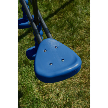 Spielplatz „Olli Blue“ aus pulverbeschichtetem Metall – XXL-Kinderspielanlage mit Rutsche, Doppelschaukel & Dachpodest, 468×339×265 cm