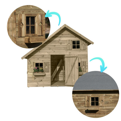 Spielhaus „Mila“ aus Holz – zweistöckig mit Galerie, imprägniert, TÜV-geprüft, ab 3 Jahren