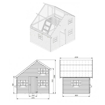 Spielhaus „Mila“ aus Holz – zweistöckig mit Galerie, imprägniert, TÜV-geprüft, ab 3 Jahren