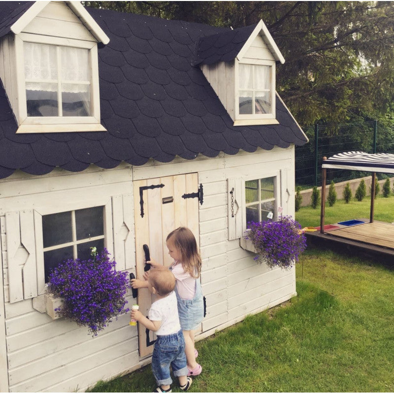 Spielhaus „Maja“ aus Holz – zweistöckig mit Galerie, Leiter & Blumenkästen, 248×157×240 cm, EN71/TÜV-geprüft