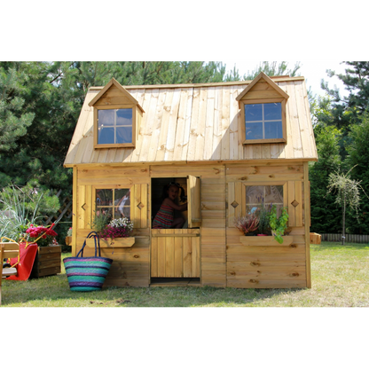 Spielhaus „Maja“ aus Holz – zweistöckig mit Galerie, Leiter & Blumenkästen, 248×157×240 cm, EN71/TÜV-geprüft