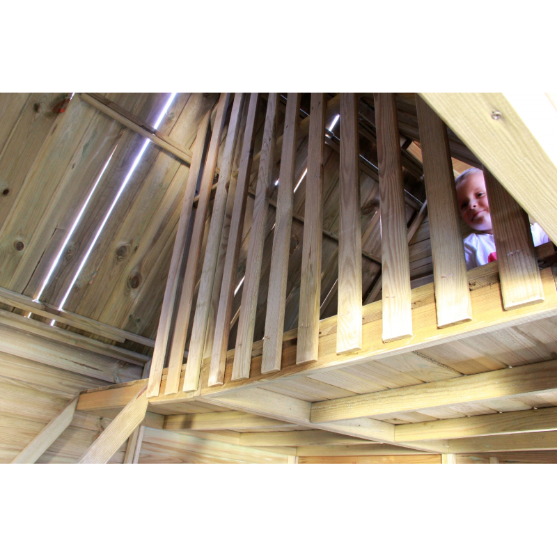 Spielhaus „Maja“ aus Holz – zweistöckig mit Galerie, Leiter & Blumenkästen, 248×157×240 cm, EN71/TÜV-geprüft