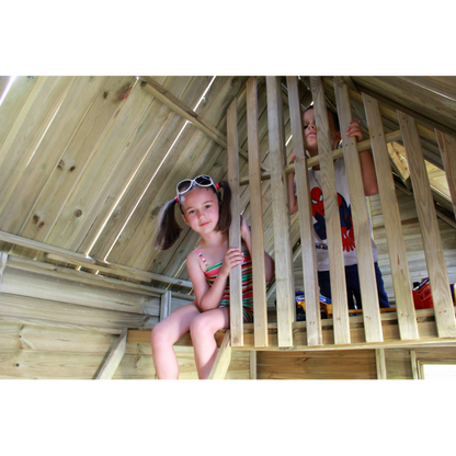 Spielhaus „Maja“ aus Holz – zweistöckig mit Galerie, Leiter & Blumenkästen, 248×157×240 cm, EN71/TÜV-geprüft