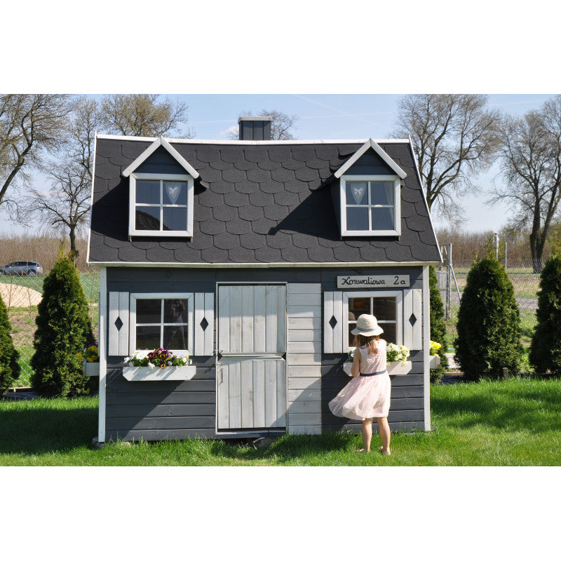 Spielhaus „Maja“ aus Holz – zweistöckig mit Galerie, Leiter & Blumenkästen, 248×157×240 cm, EN71/TÜV-geprüft