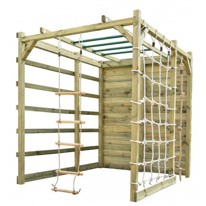 Spielplatz „Cubic Gamma“ aus imprägnierter Kiefer – mit Kletterwand, Seilen & Leitern, 225×185×210 cm