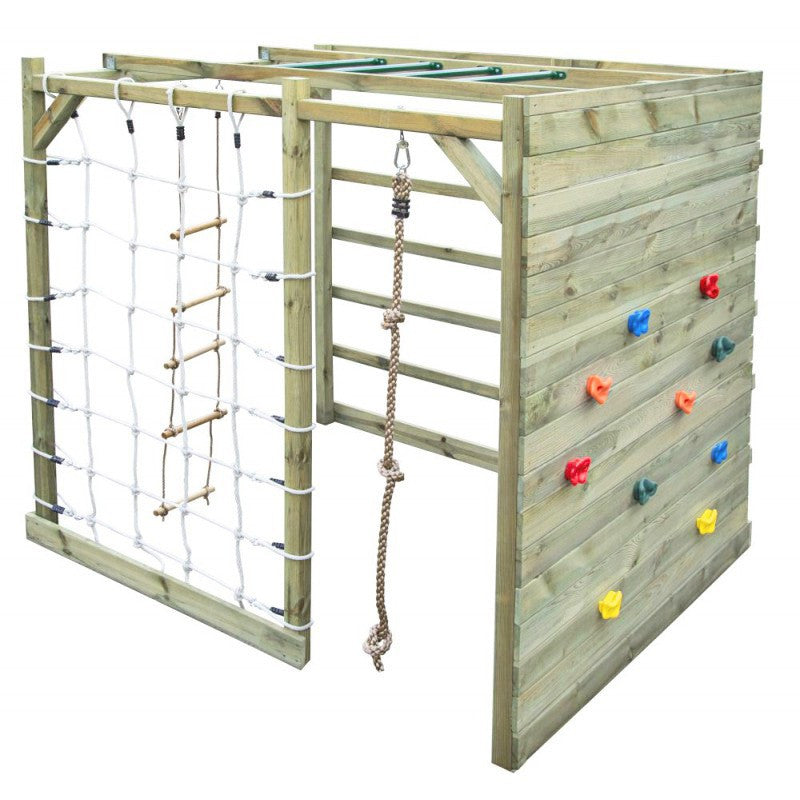 Spielplatz „Cubic Gamma“ aus imprägnierter Kiefer – mit Kletterwand, Seilen & Leitern, 225×185×210 cm