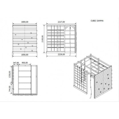 Spielplatz „Cubic Gamma“ aus imprägnierter Kiefer – mit Kletterwand, Seilen & Leitern, 225×185×210 cm