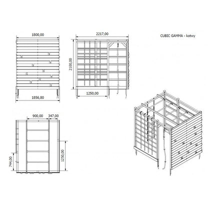 Spielplatz „Cubic Gamma“ aus imprägnierter Kiefer – mit Kletterwand, Seilen & Leitern, 225×185×210 cm