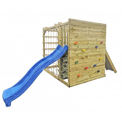 Spielplatz „Cubic Omega Camo“ aus imprägnierter Kiefer – mit Rutsche, Kletterwänden & Seilkletterelement, 447×225×210 cm