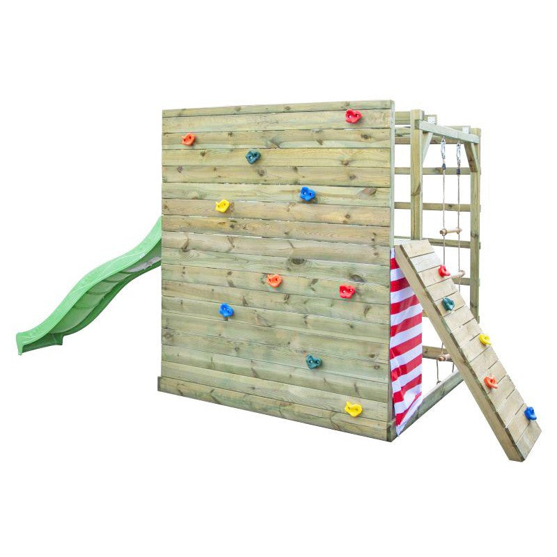 Spielplatz „Cubic Omega Camo“ aus imprägnierter Kiefer – mit Rutsche, Kletterwänden & Seilkletterelement, 447×225×210 cm