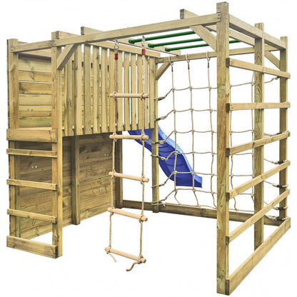 Spielplatz „Cubic Sigma“ aus imprägnierter Kiefer – mit Rutsche, Leitern & Seilkletterwand, 225×360×210 cm