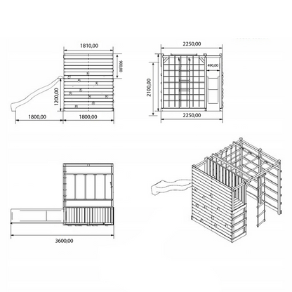 Spielplatz „Cubic Sigma“ aus imprägnierter Kiefer – mit Rutsche, Leitern & Seilkletterwand, 225×360×210 cm