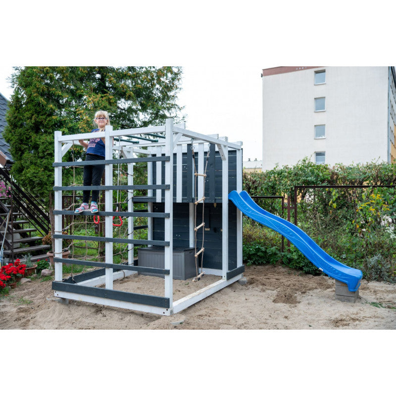 Spielplatz „Cubic Sigma“ aus imprägnierter Kiefer – mit Rutsche, Leitern & Seilkletterwand, 225×360×210 cm
