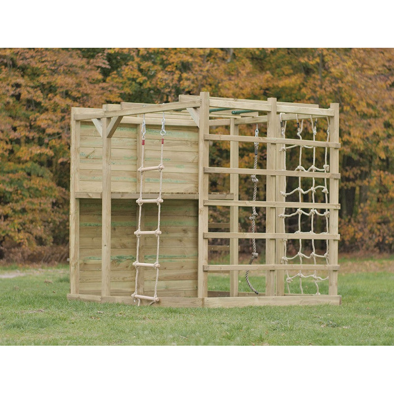 Spielplatz „Cubic Sigma“ aus imprägnierter Kiefer – mit Rutsche, Leitern & Seilkletterwand, 225×360×210 cm