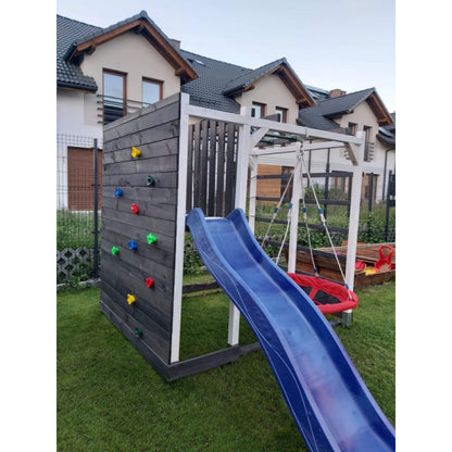 Spielplatz „Cubic Sigma“ aus imprägnierter Kiefer – mit Rutsche, Leitern & Seilkletterwand, 225×360×210 cm