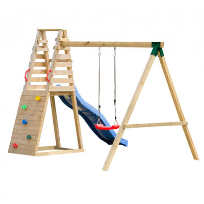 Spielplatz „Domi“ aus imprägnierter Kiefer – mit Rutsche, Schaukel & Kletterwand, 231×286×353 cm