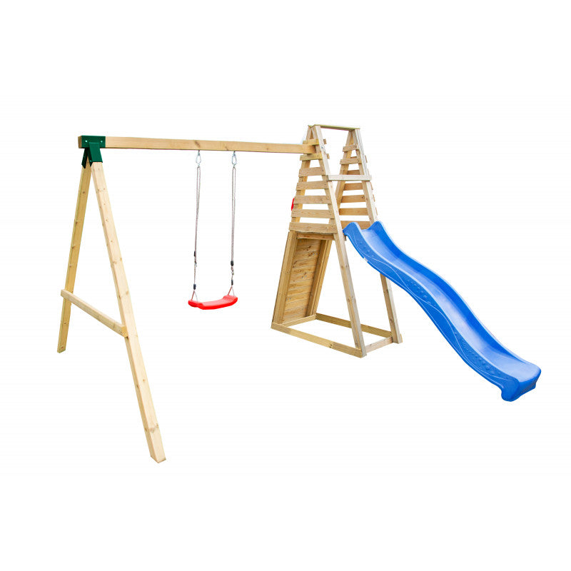 Spielplatz „Domi“ aus imprägnierter Kiefer – mit Rutsche, Schaukel & Kletterwand, 231×286×353 cm