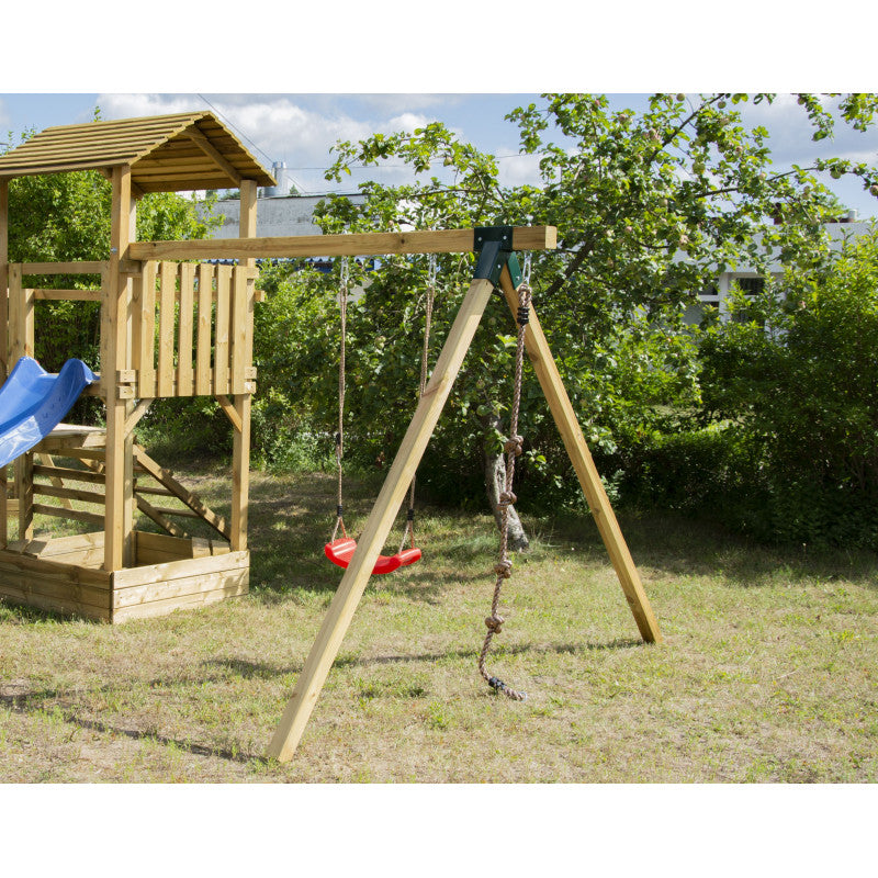 Spielplatz „Lusia“ aus imprägnierter Kiefer – mit Rutsche, Schaukel & Kletterseil, 388×389×261 cm