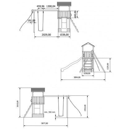 Spielplatz „Lusia“ aus imprägnierter Kiefer – mit Rutsche, Schaukel & Kletterseil, 388×389×261 cm