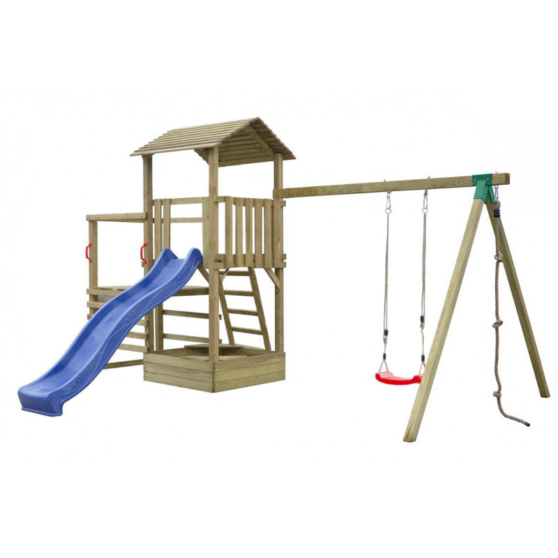 Spielplatz „Hania“ aus imprägnierter Kiefer – mit Schaukel, Kletterseil & Rutsche, 261×427×390 cm