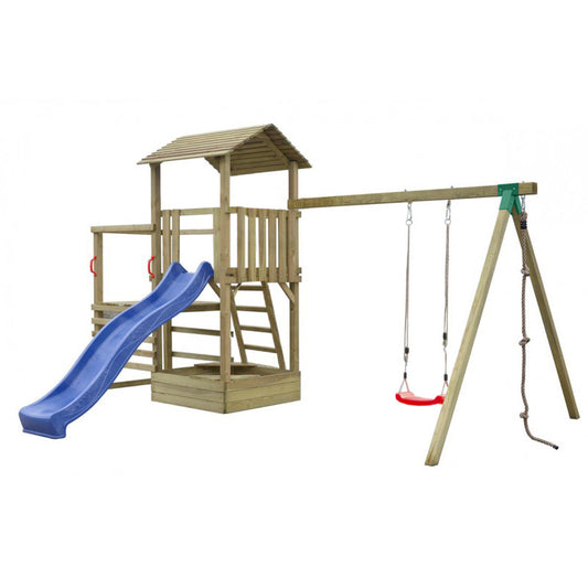 Spielplatz „Hania“ aus imprägnierter Kiefer – mit Schaukel, Kletterseil & Rutsche, 261×427×390 cm