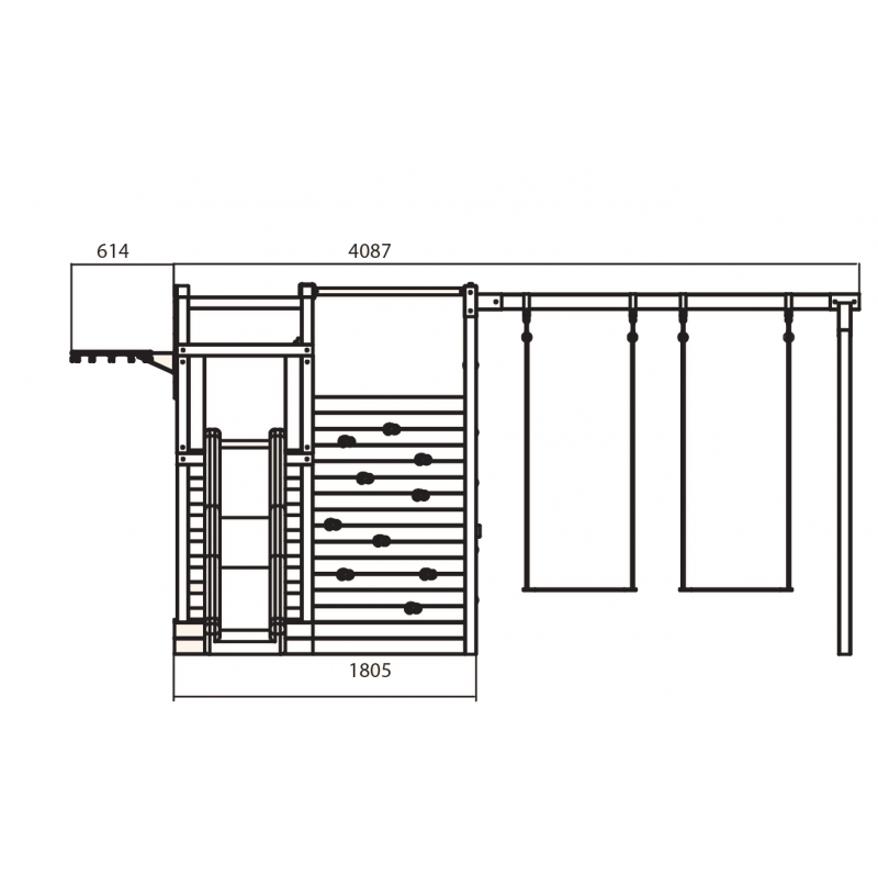 Spielplatz „Cubic Delta“ aus imprägnierter Kiefer – Doppelschaukel, Rutsche & Kletterwände, TÜV/EN71, 409×425×215 cm