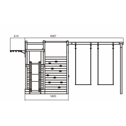 Spielplatz „Cubic Delta“ aus imprägnierter Kiefer – Doppelschaukel, Rutsche & Kletterwände, TÜV/EN71, 409×425×215 cm