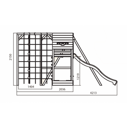Spielplatz „Cubic Delta“ aus imprägnierter Kiefer – Doppelschaukel, Rutsche & Kletterwände, TÜV/EN71, 409×425×215 cm