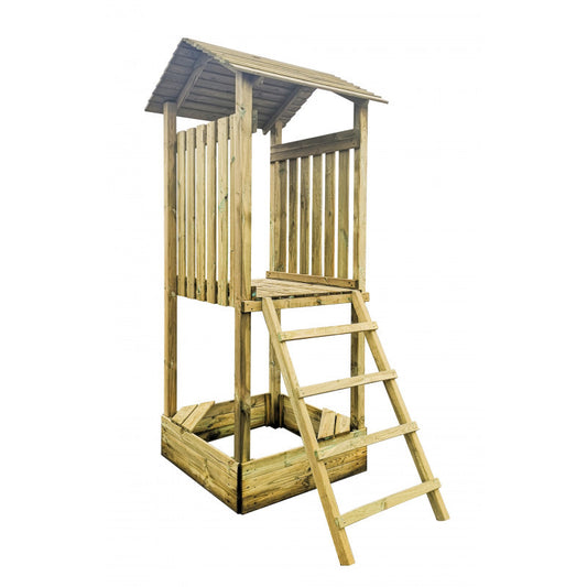 Abenteuerturm „Luno II“ aus imprägnierter Kiefer – mit Dach, Leiter & Sandkasten, TÜV-zertifiziert