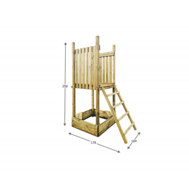 Abenteuerturm „Luno II“ aus imprägnierter Kiefer – mit Dach, Leiter & Sandkasten, TÜV-zertifiziert