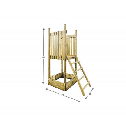 Abenteuerturm „Luno II“ aus imprägnierter Kiefer – mit Dach, Leiter & Sandkasten, TÜV-zertifiziert