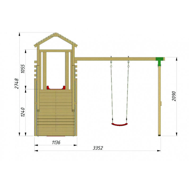 Abenteuerturm „Hugo“ aus imprägnierter Kiefer – mit Schaukel, breiter Rampe & Rutsche, 580×335×275 cm