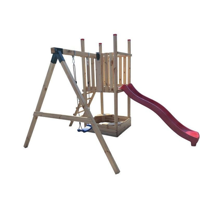 Kletterturm „Luno“ aus imprägnierter Kiefer – mit Rutsche, Schaukel & Sandkasten, 359×254×250 cm, TÜV/EN71