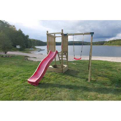 Kletterturm „Luno“ aus imprägnierter Kiefer – mit Rutsche, Schaukel & Sandkasten, 359×254×250 cm, TÜV/EN71